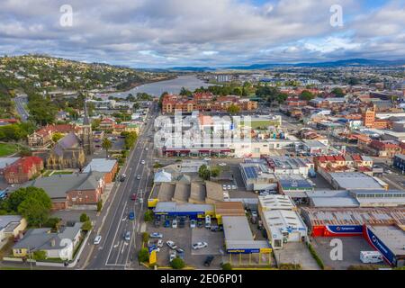 LAUNCESTON, AUSTRALIA, FEBRUARY 29, 2020: Aerial view of the city center of Launceston, Australia Stock Photo