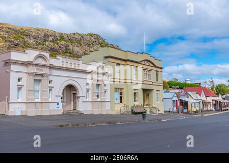 STANLEY, AUSTRALIA, FEBRUARY 28, 2020: Colorful houses in the center of Stanley, Australia Stock Photo