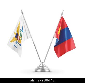 Mongolia and Virgin Islands United States table flags isolated on white background 3D rendering Stock Photo