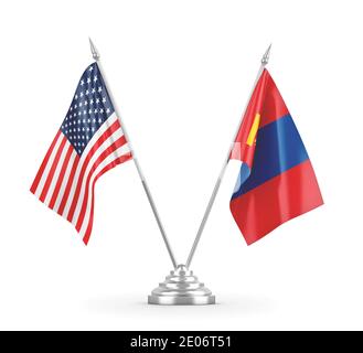 Mongolia and United States table flags isolated on white background 3D rendering Stock Photo