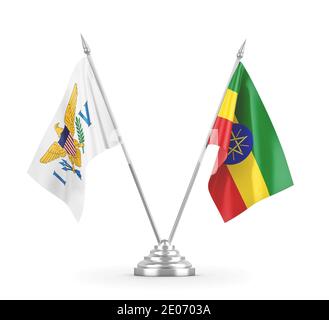 Ethiopia and Virgin Islands United States table flags isolated on white background 3D rendering Stock Photo