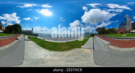 New York, NY, USA - Dec 30, 2020: Overlooking the grounds in lower Manhattan near the Hudson River in VR 360 format Stock Photo