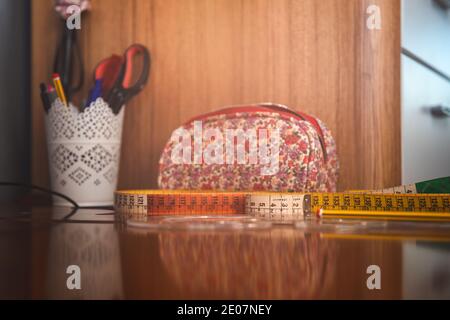 Sewing tools on the table Stock Photo