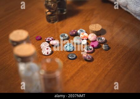 Sewing tools on the table Stock Photo