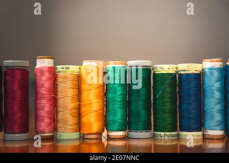 Sewing tools on the table Stock Photo