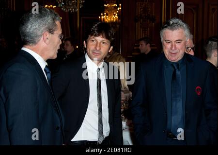 Carlo Ancelotti and Leonardo attending the annual lunch with the PSG staff and team held at Paris city hall (Hotel de Ville) in Paris, France on January 11, 2012. Photo by Nicolas Genin/ABACAPRESS.COM Stock Photo