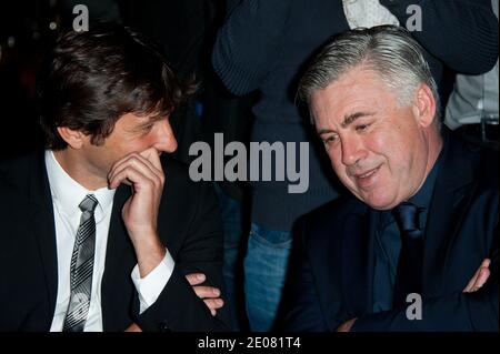 Carlo Ancelotti and Leonardo attending the annual lunch with the PSG staff and team held at Paris city hall (Hotel de Ville) in Paris, France on January 11, 2012. Photo by Nicolas Genin/ABACAPRESS.COM Stock Photo