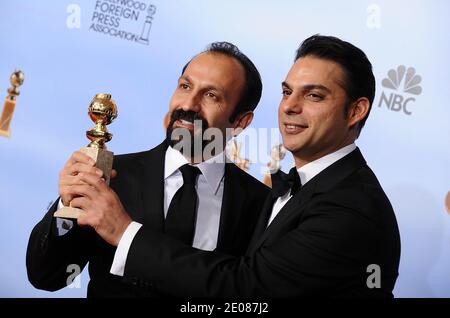 Asghar Farhadi and Peyman Moadi pose in the press room with the Best Foreign Language Film award at the 69th Annual Golden Globe Awards Ceremony, held at the Beverly Hilton Hotel in Los Angeles, CA, USA on January 15, 2012. Photo by Lionel Hahn/ABACAPRESS.COM Stock Photo