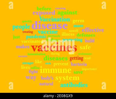 Vaccine immunization themed word cloud on brownish orange background Stock Photo