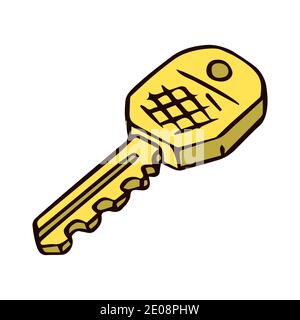 The door key is gold plated. Hand drawn object. Vector isolated illustration on white background. Stock Vector