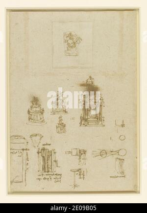 Leonardo da Vinci - Sketches for the Trivulzio monument, and other studies c.1508-10. Stock Photo