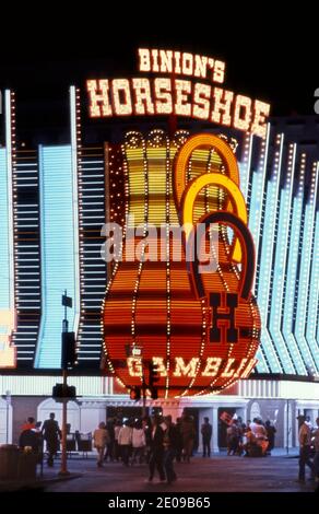 The Horseshoe Casino and Hotel at Night, Las Vegas, NV Editorial