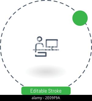 working on a pc vector icon editable stroke outline icons for web and mobile Stock Vector