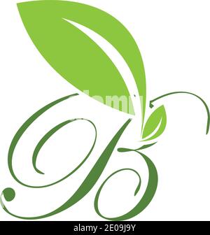 Green leaf and letter B monogram logo design vector. Stock Vector