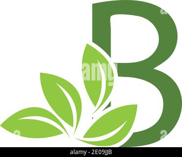 Green leaf and letter B monogram logo design vector. Stock Vector