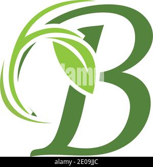 Green leaf and letter B monogram logo design vector. Stock Vector