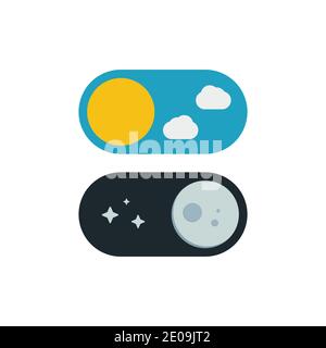 Day and night switcher - web site button with moon and sun to switch the day and night view or mode - isolated vector UI element. Stock Vector