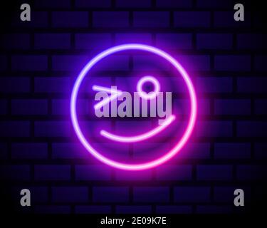 winking, face neon icon. Simple thin line, outline vector of Emotion icons for UI and UX, website or mobile application on dark blue gradient backgrou Stock Vector