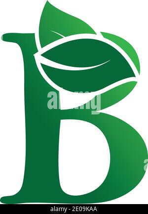 Green leaf and letter B monogram logo design vector. Stock Vector