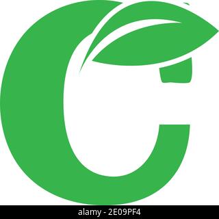 Green eco letters C logo with leaves. /symbol / alphabet / botanical / natural Letter C eco leaves logo icon design template elements. Vector color si Stock Vector