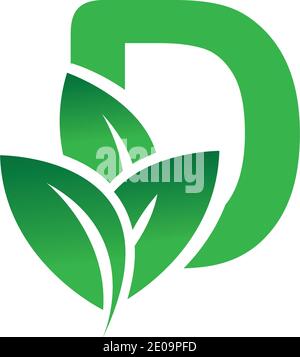 Green eco letters D logo with leaves. /symbol / alphabet / botanical / natural Stock Vector