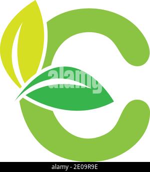 Green eco letters C logo with leaves. /symbol / alphabet / botanical / natural Letter C eco leaves logo icon design template elements. Vector color si Stock Vector