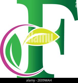 Initial Letter F With Leaf Logo,green eco leaf letter F logo design template Stock Vector