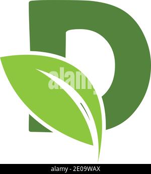 Green eco letters D logo with leaves. /symbol / alphabet / botanical / natural Stock Vector