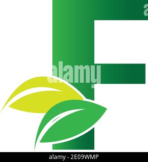 Initial Letter F With Leaf Logo,green eco leaf letter F logo design template Stock Vector