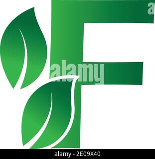 Initial Letter F With Leaf Logo,green eco leaf letter F logo design template Stock Vector