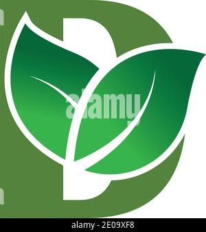 Green eco letters D logo with leaves. /symbol / alphabet / botanical / natural Stock Vector