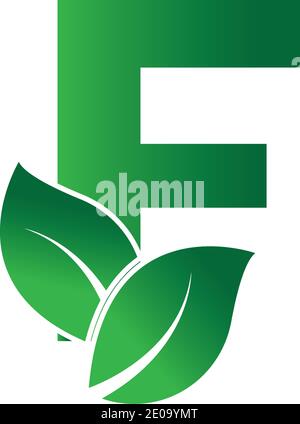 Initial Letter F With Leaf Logo,green eco leaf letter F logo design template Stock Vector