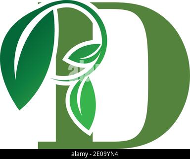 Green eco letters D logo with leaves. /symbol / alphabet / botanical / natural Stock Vector
