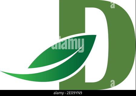 Green eco letters D logo with leaves. /symbol / alphabet / botanical / natural Stock Vector