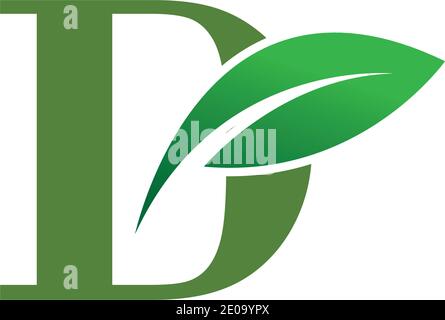 Green eco letters D logo with leaves. /symbol / alphabet / botanical / natural Stock Vector