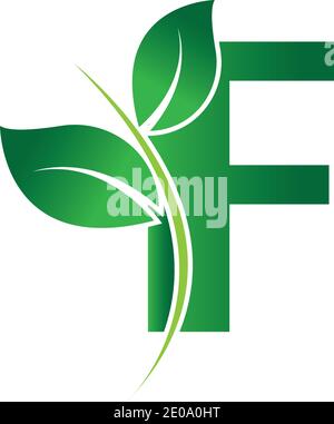 Initial Letter F With Leaf Logo,green eco leaf letter F logo design template Stock Vector