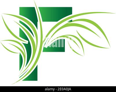 Initial Letter F With Leaf Logo,green eco leaf letter F logo design template Stock Vector