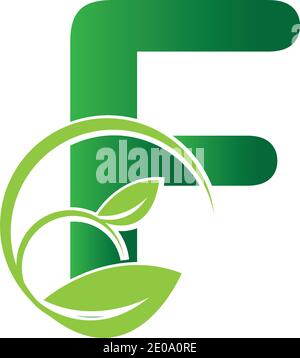 Initial Letter F With Leaf Logo,green eco leaf letter F logo design template Stock Vector