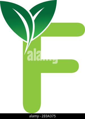 Initial Letter F With Leaf Logo,green eco leaf letter F logo design template Stock Vector