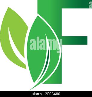 Initial Letter F With Leaf Logo,green eco leaf letter F logo design template Stock Vector