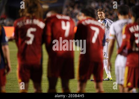 David Beckham in action during the MLS game between the LA Galaxy and the Real Salt Lake at the Home Depot Center in Los Angeles, California on March 10, 2012. Photo by Lionel Hahn/AbacaUsa.com Stock Photo