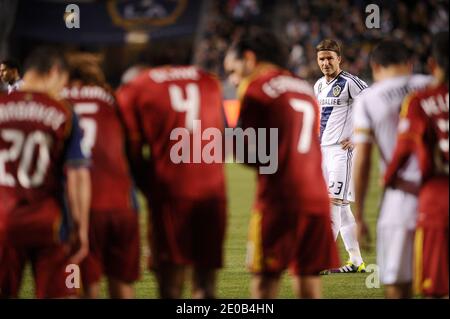 David Beckham in action during the MLS game between the LA Galaxy and the Real Salt Lake at the Home Depot Center in Los Angeles, California on March 10, 2012. Photo by Lionel Hahn/AbacaUsa.com Stock Photo