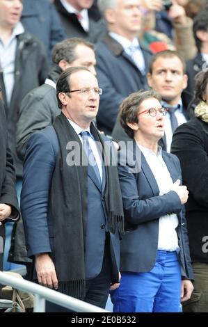 Socialist Candidate to French presidential election Francois Hollande next to Rouen's mayor and Sports' advisor Valerie Fourneyron during the Rugby RBS 6 Nations Tournament, France Vs England at Stade de France in Saint-Denis, near Paris, France on March 11, 2012. England won 24-22. Photo by ABACAPRESS.COM Stock Photo