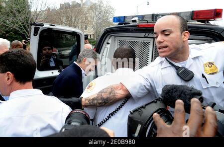 US actor George Clooney is being arrested after a demonstration outside of the Sudan Embassy in Washington, DC, on March 16, 2012. Photo by Olivier Douliery/ABACAPRESS.COM Stock Photo