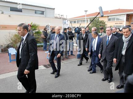 French Interior Minister Claude Gueant and members of the Jewish community pictured at 'Ozar Hatorah' Jewish school for a funeral ceremony in Toulouse, southwestern France, on March 20, 2012 one day after the gun attack. The bodies of three French-Israeli children and a Jewish teacher killed in a gun attack began their journey Tuesday from the school where they died to their burial in Israel. The bodies were due to be flown from Paris Charles de Gaulle airport later Tuesday for a funeral in Israel the next day. Photo by Patrick Bernard/ABACAPRESS.COM Stock Photo