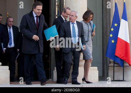 French education minister, Luc Chatel leaves weekly cabinet council at the Elysee Palace in Paris, France, on february 21, 2012. Photo by Stephane Lemouton/ABACAPRESS.COM Stock Photo