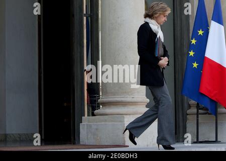 French Budget Minister Valerie Pecresse leaves weekly cabinet council at the Elysee Palace in Paris, France, on february 21, 2012. Photo by Stephane Lemouton/ABACAPRESS.COM Stock Photo