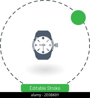 wristwatch of circular shape vector icon editable stroke outline icons for web and mobile Stock Vector