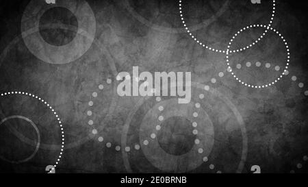 abstract black background with grunge texture and white geometric circles and dots in old vintage paper design Stock Photo