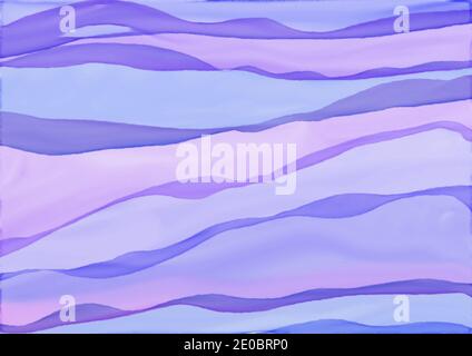 Colorful watercolor background of abstract wavy lines in flowing bright pastel colors of pink blue and purple, waves of soft blurred textured striped Stock Photo